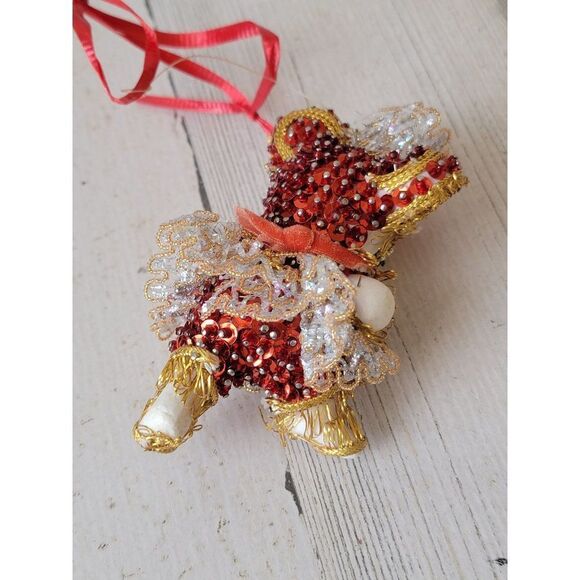 Embroidered dancing ballerina mouse ornament Xmas Red Gold - Picture 4 of 6